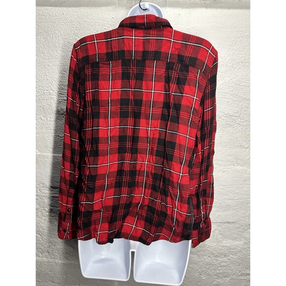 Chaps Petite Women’s Buffalo Plaid Flannel Red Button Up Size petite LARGE - Picture 9 of 11